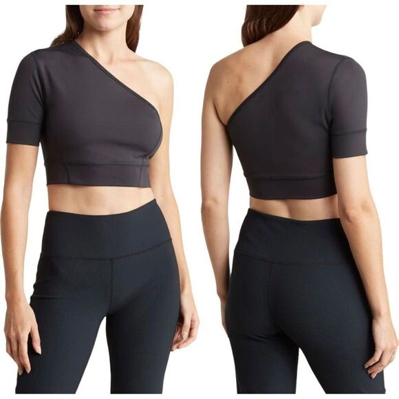 Z by Zella Black Feel Inspired One Shoulder Crop Top Size Large NWT - Picture 9 of 9
